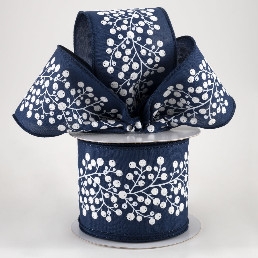 2.5" Snow Berry Ribbon: Navy, White, Silver (10 Yards) Lifestyle Photo