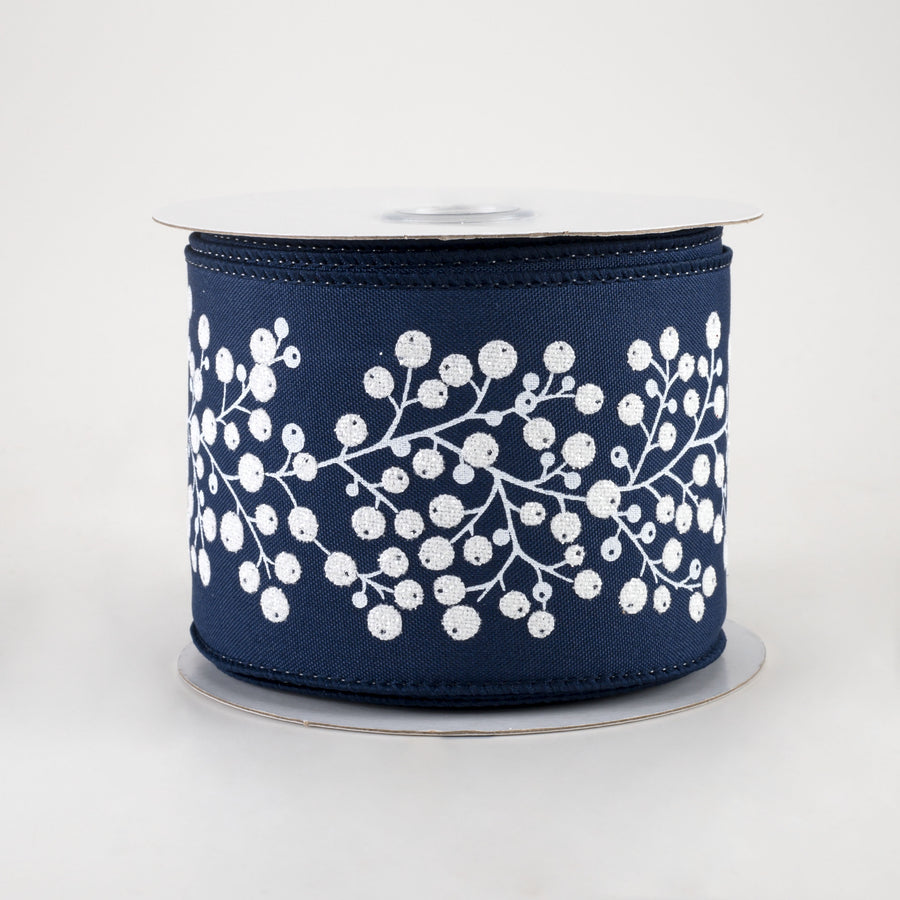2.5" Snow Berry Ribbon: Navy, White, Silver (10 Yards)