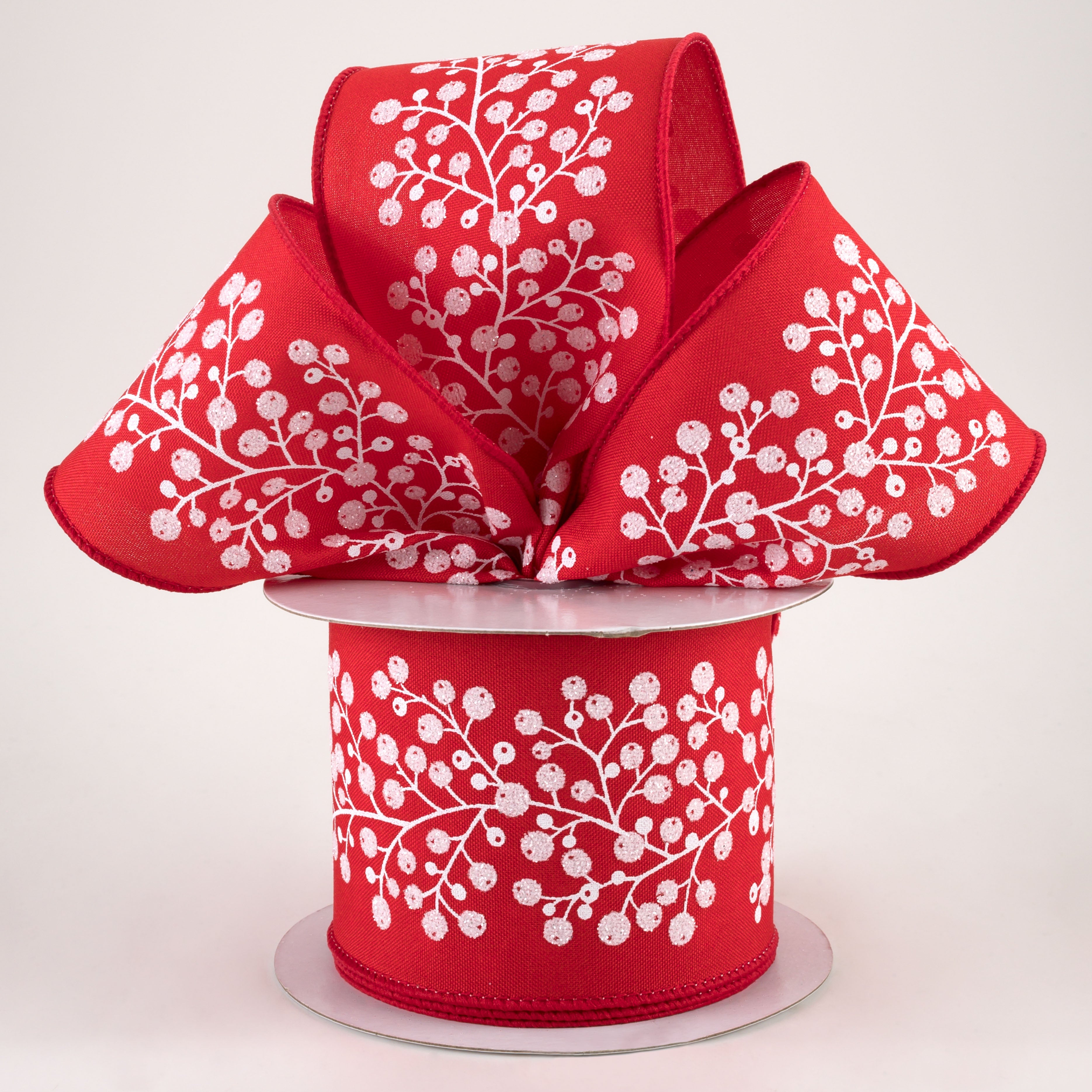 2.5" Snow Berry Ribbon: Red, White, Silver (10 Yards) Lifestyle Photo