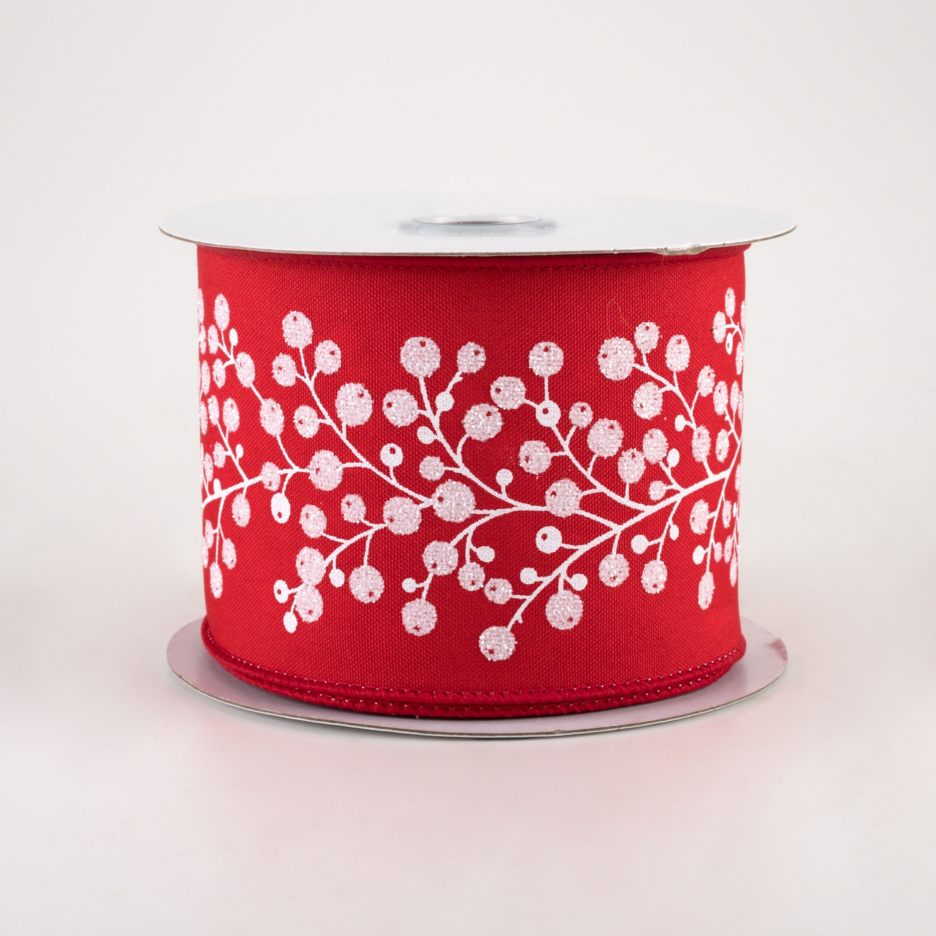 2.5" Snow Berry Ribbon: Red, White, Silver (10 Yards)