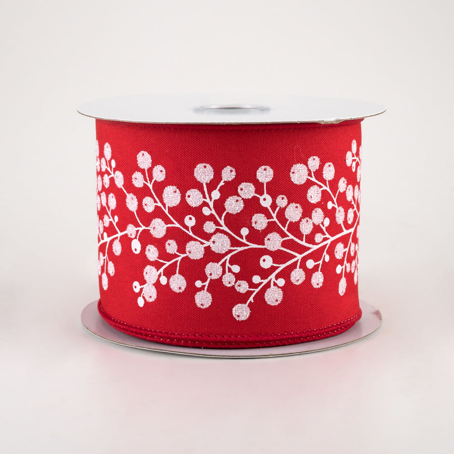 2.5" Snow Berry Ribbon: Red, White, Silver (10 Yards)