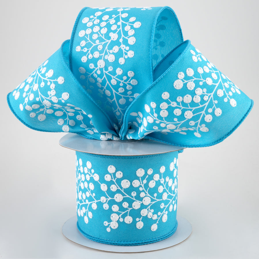 2.5" Snow Berry Ribbon: Turquoise & White (10 Yards) Lifestyle Photo
