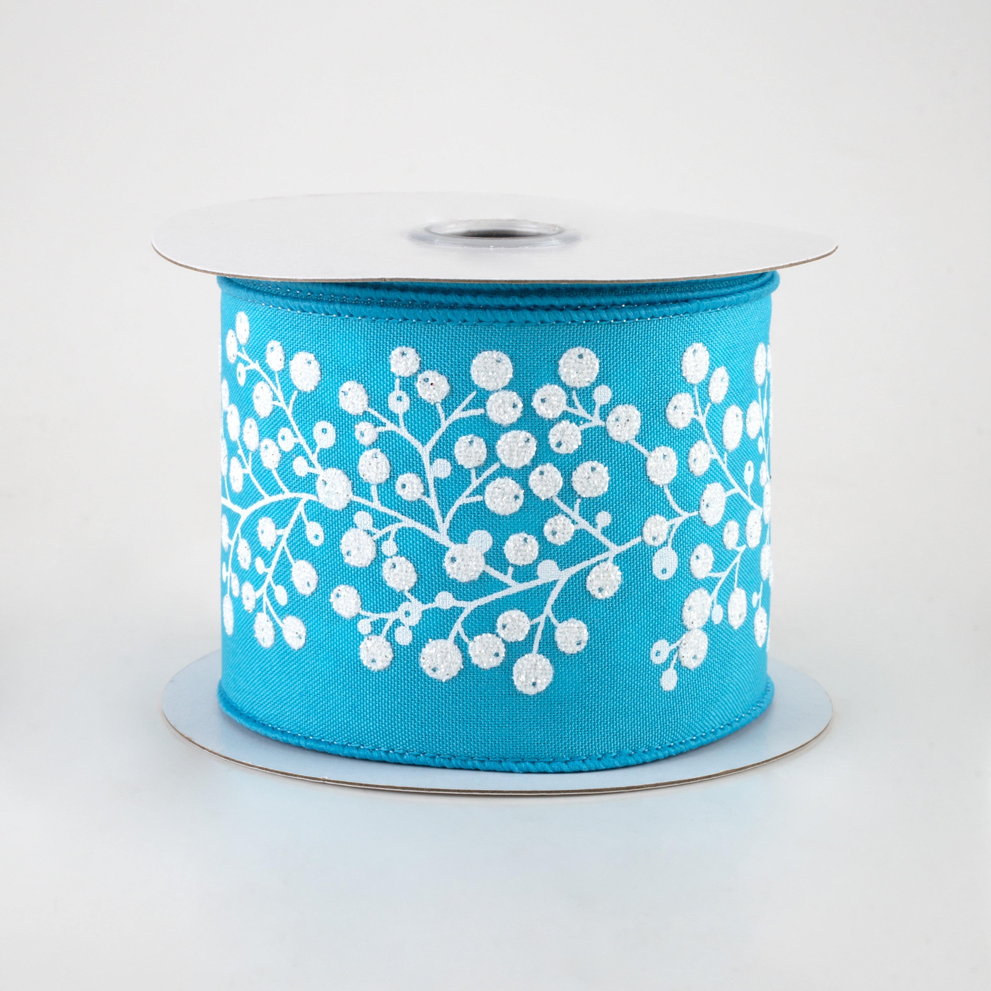 2.5" Snow Berry Ribbon: Turquoise & White (10 Yards)