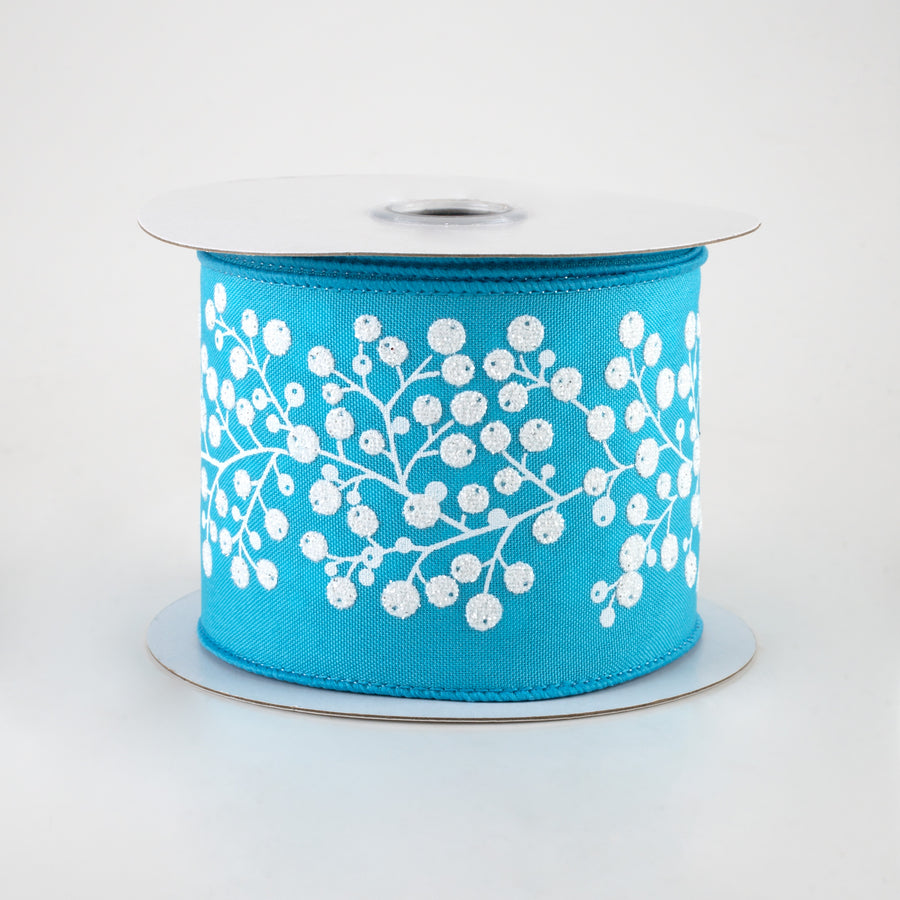 2.5" Snow Berry Ribbon: Turquoise & White (10 Yards)