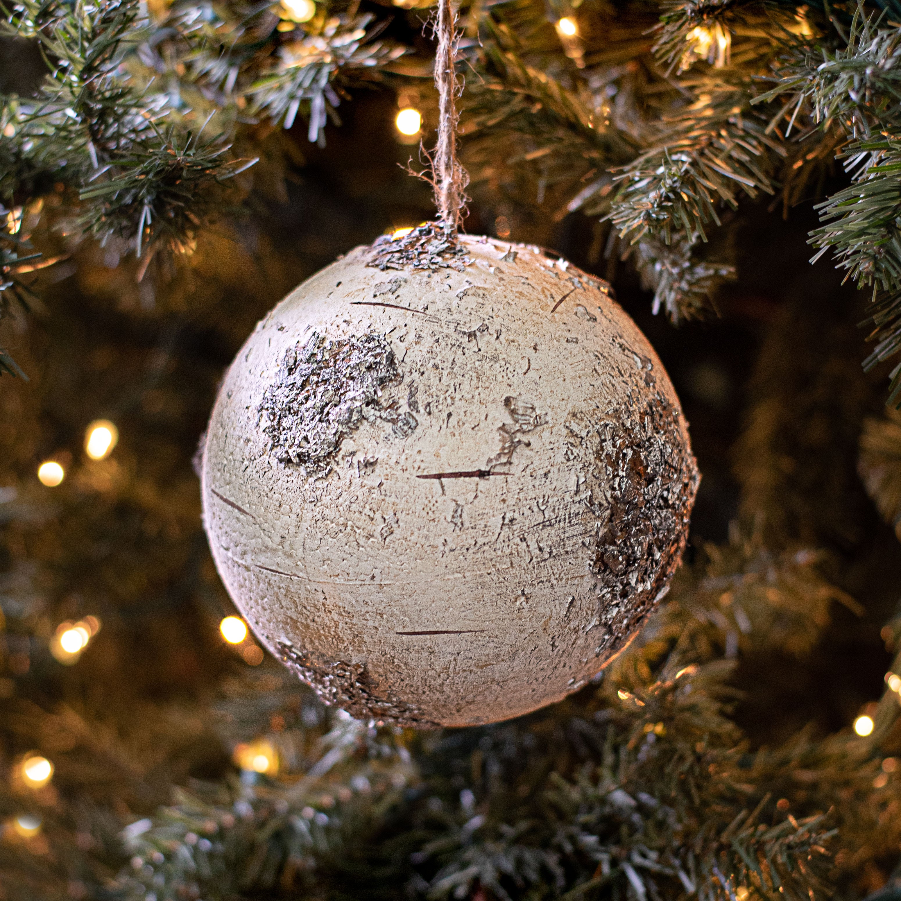 6" Snow Birch Ball Ornament Lifestyle Photo