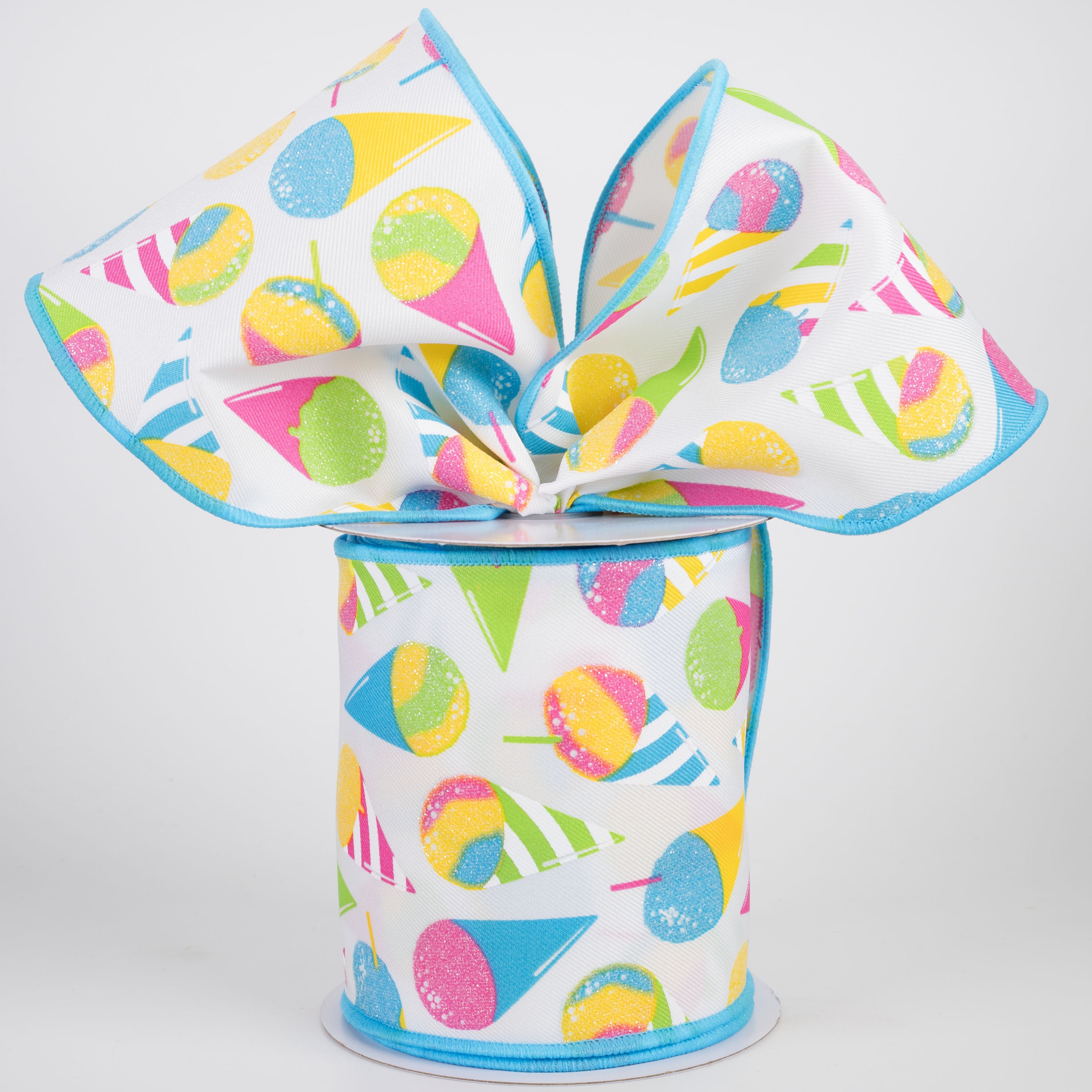 4" Snow Cones Ribbon: Blue & Pink on White (10 Yards) Lifestyle Photo