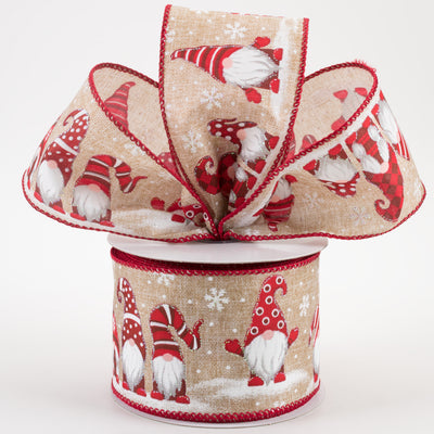 2.5" Snow Day Gnomes Linen Ribbon: Natural (10 Yards) Lifestyle Photo
