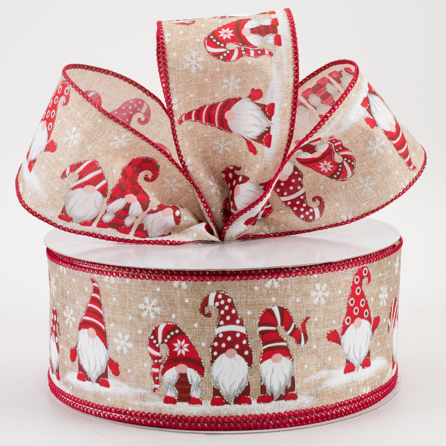 2.5" Snow Day Gnomes Linen Ribbon: Natural (50 Yards) Lifestyle Photo