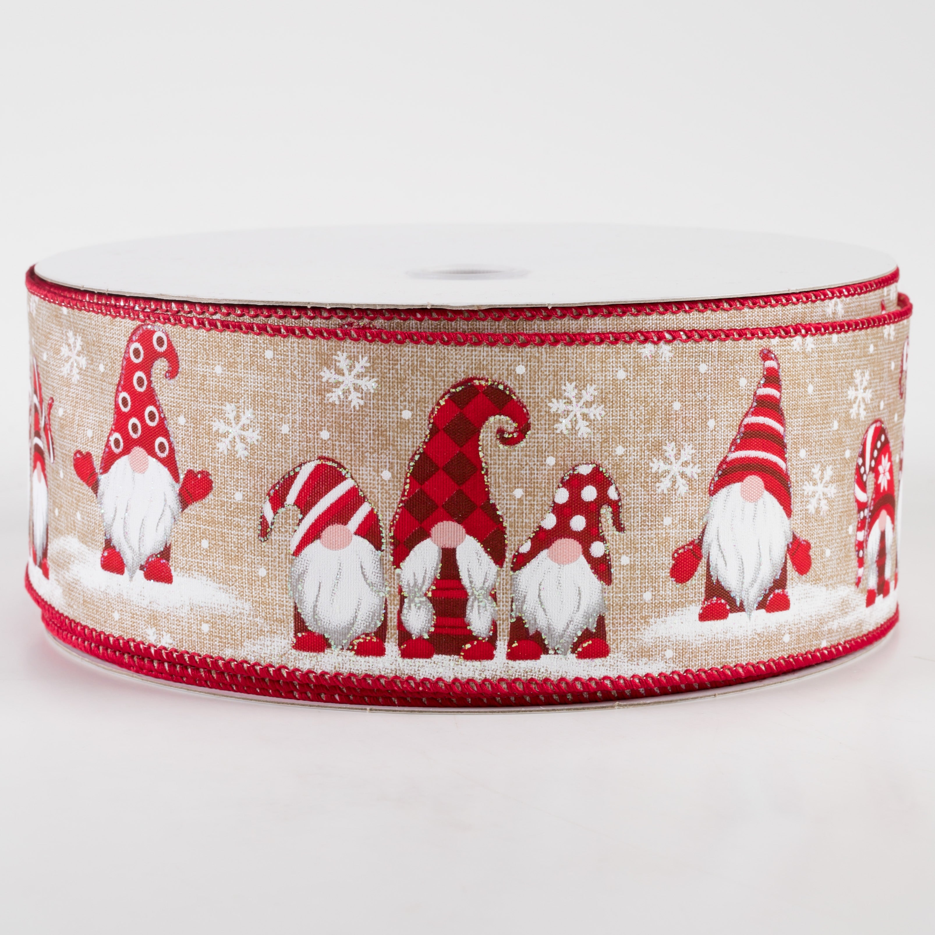 2.5" Snow Day Gnomes Linen Ribbon: Natural (50 Yards)