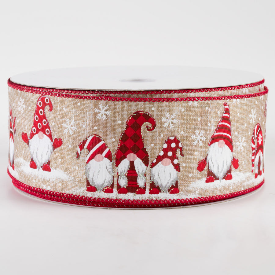 2.5" Snow Day Gnomes Linen Ribbon: Natural (50 Yards)
