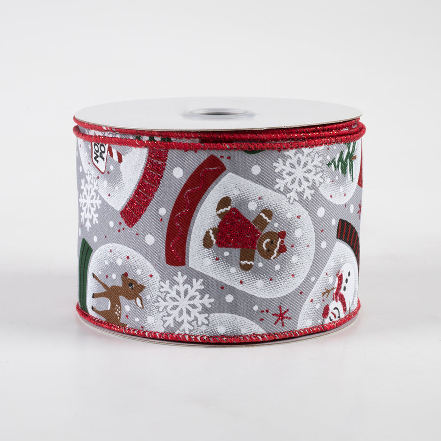 2.5" Snow Globes Ribbon: Grey Diagonal Weave (10 Yards)
