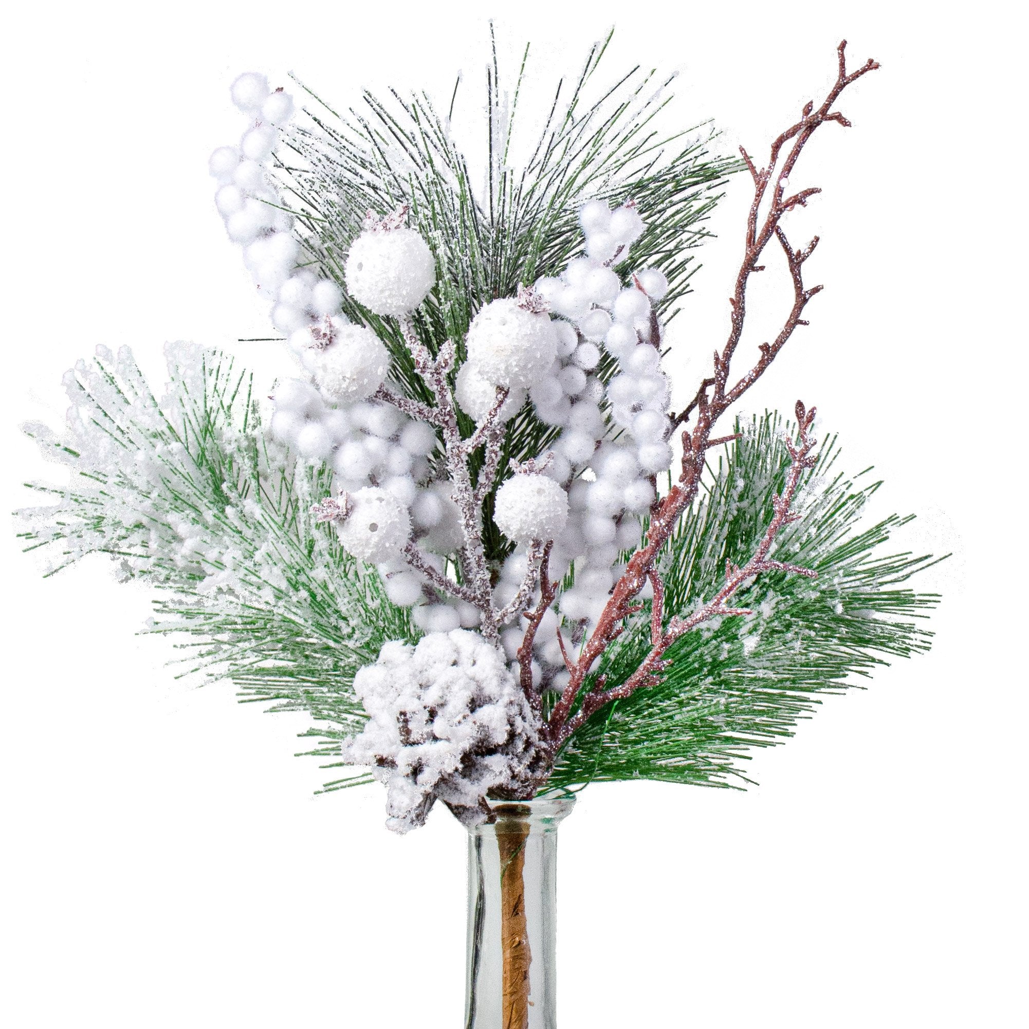 14" Snow Needle Berry Pinecone Pick Item Number: 107241