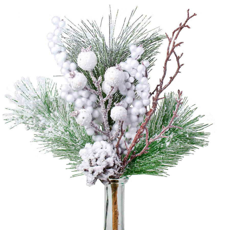 14" Snow Needle Berry Pinecone Pick Item Number: 107241