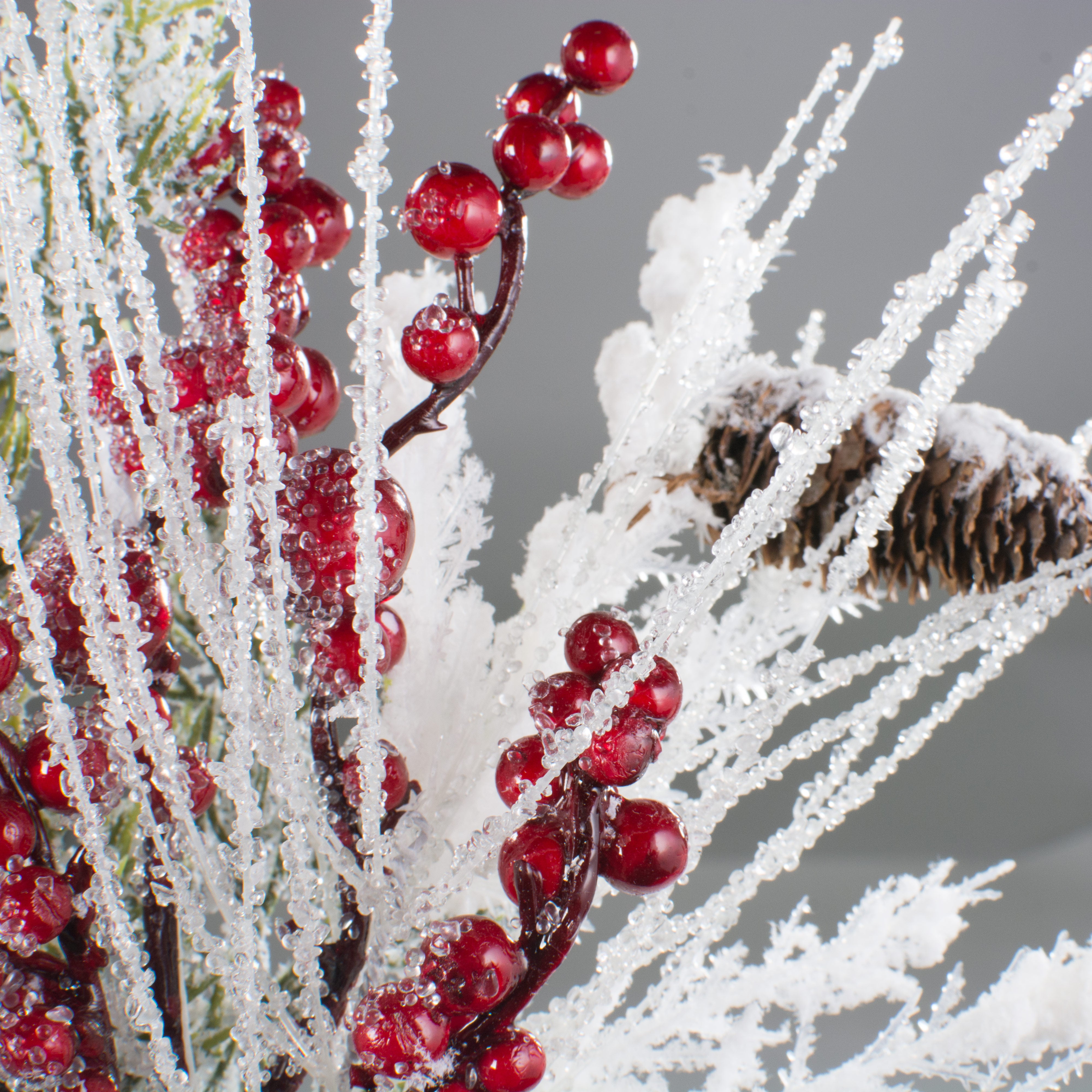 20" Snow Pinecone Berry Spray detail photo 3