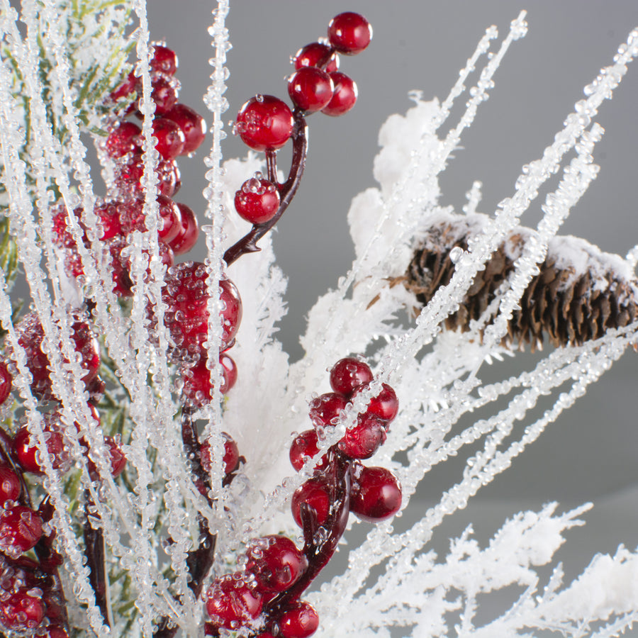 20" Snow Pinecone Berry Spray detail photo 3