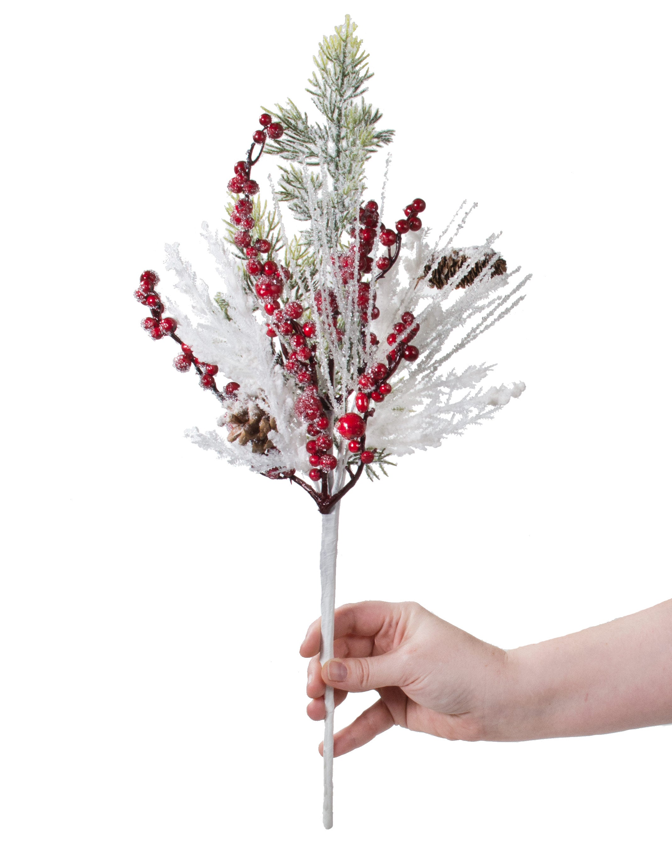 20" Snow Pinecone Berry Spray detail photo 4