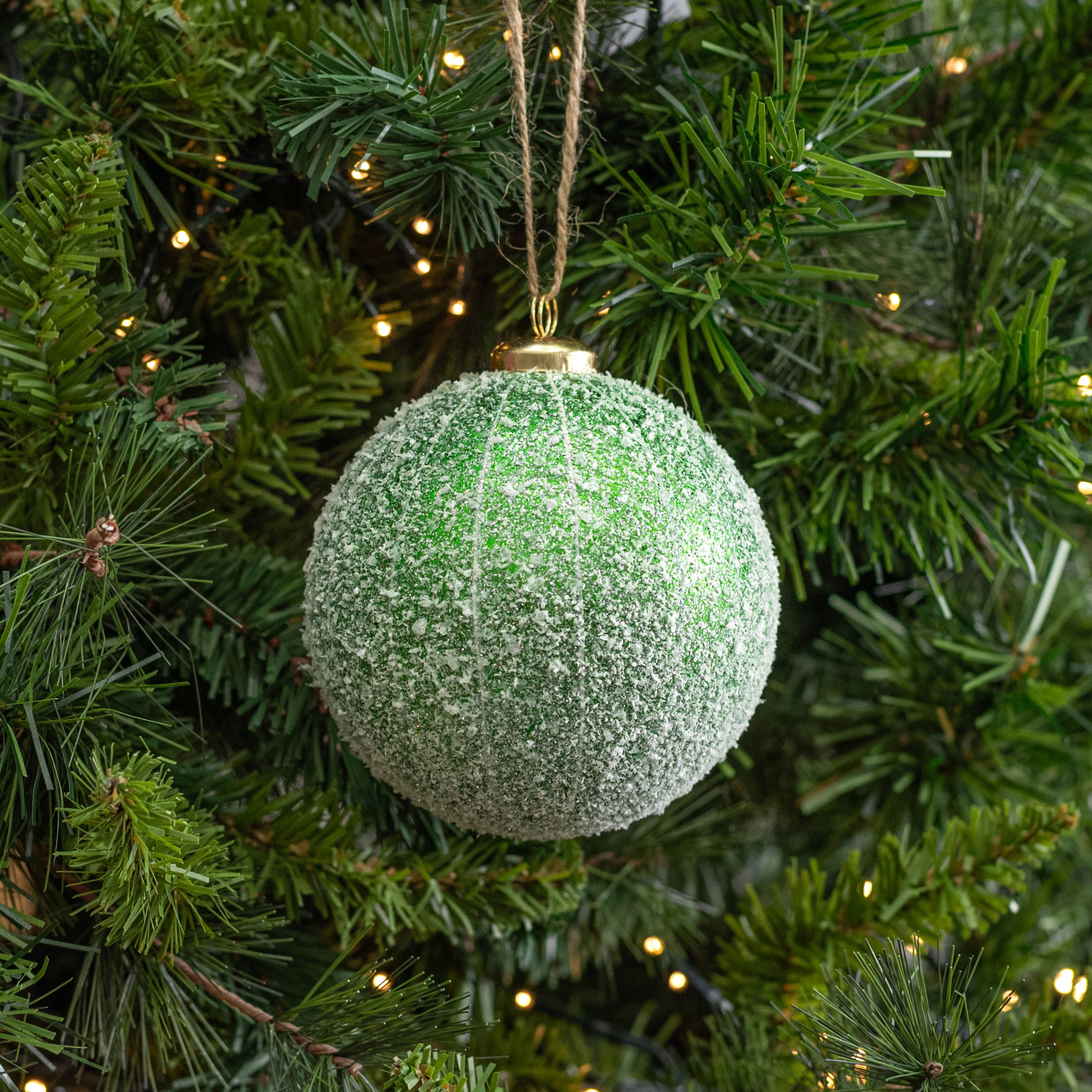 4" Snow Stripe Ball Ornament: Green Lifestyle Photo