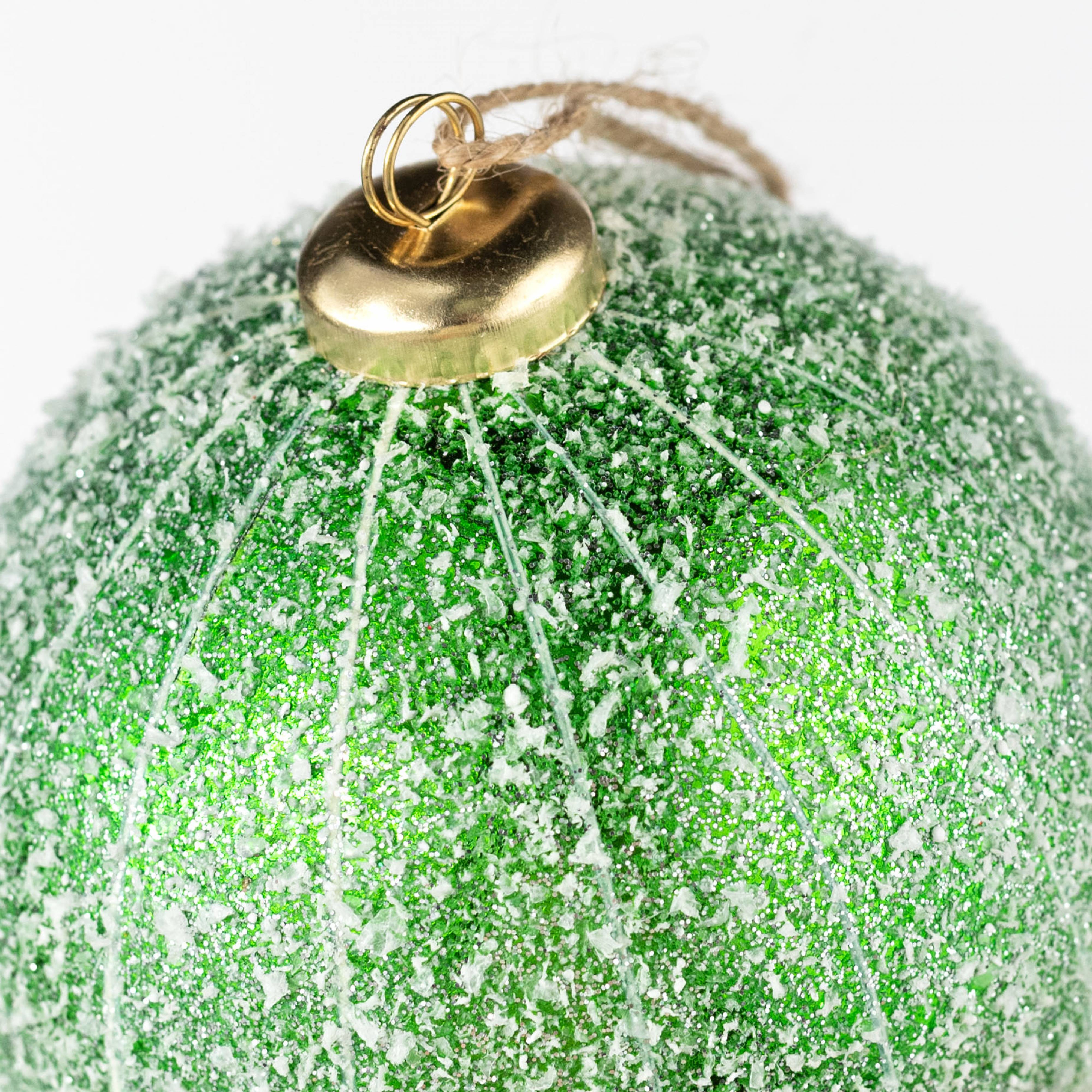4" Snow Stripe Ball Ornament: Green detail photo 3