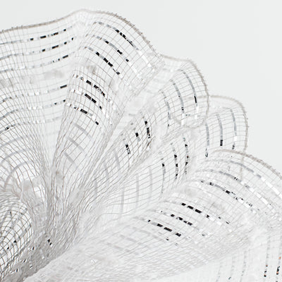 10" Snowball Check Plaid Deco Mesh: Silver & White Lifestyle Photo