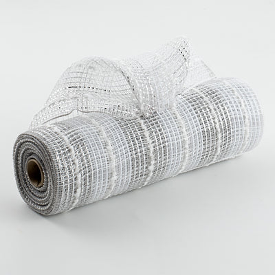 10" Snowball Check Plaid Deco Mesh: Silver & White Item Number: XB101310-16