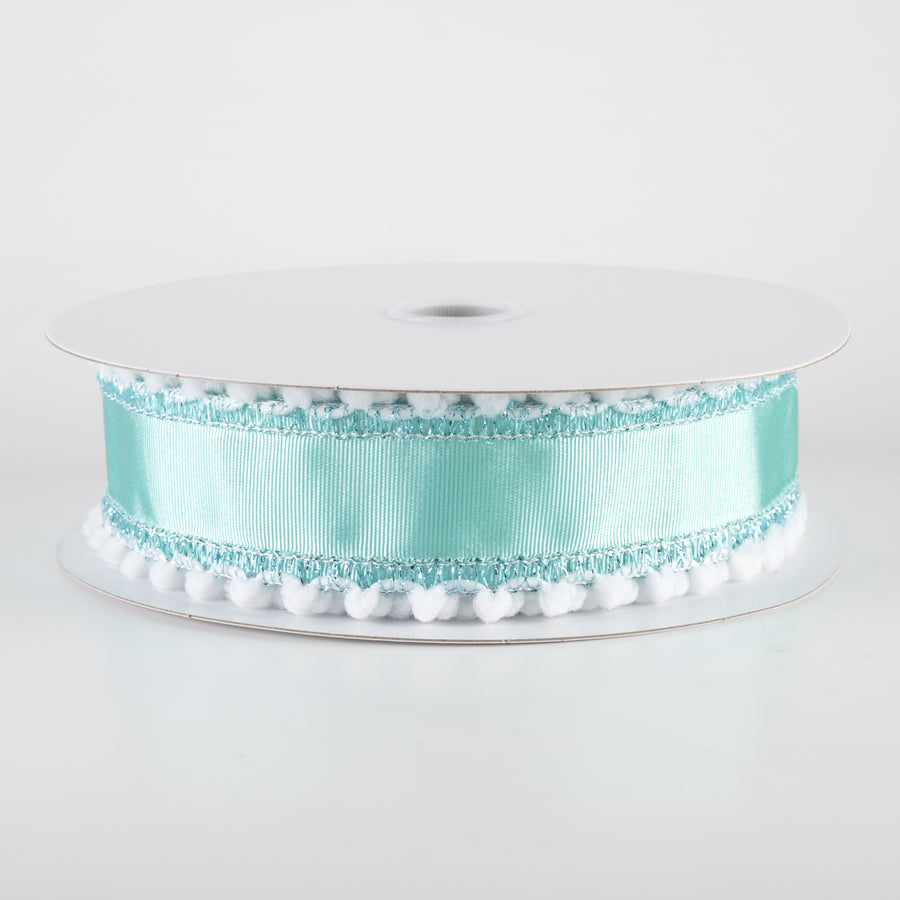 1.5" Snowball Edge Ribbed Satin Ribbon: Aqua Blue (10 Yards)