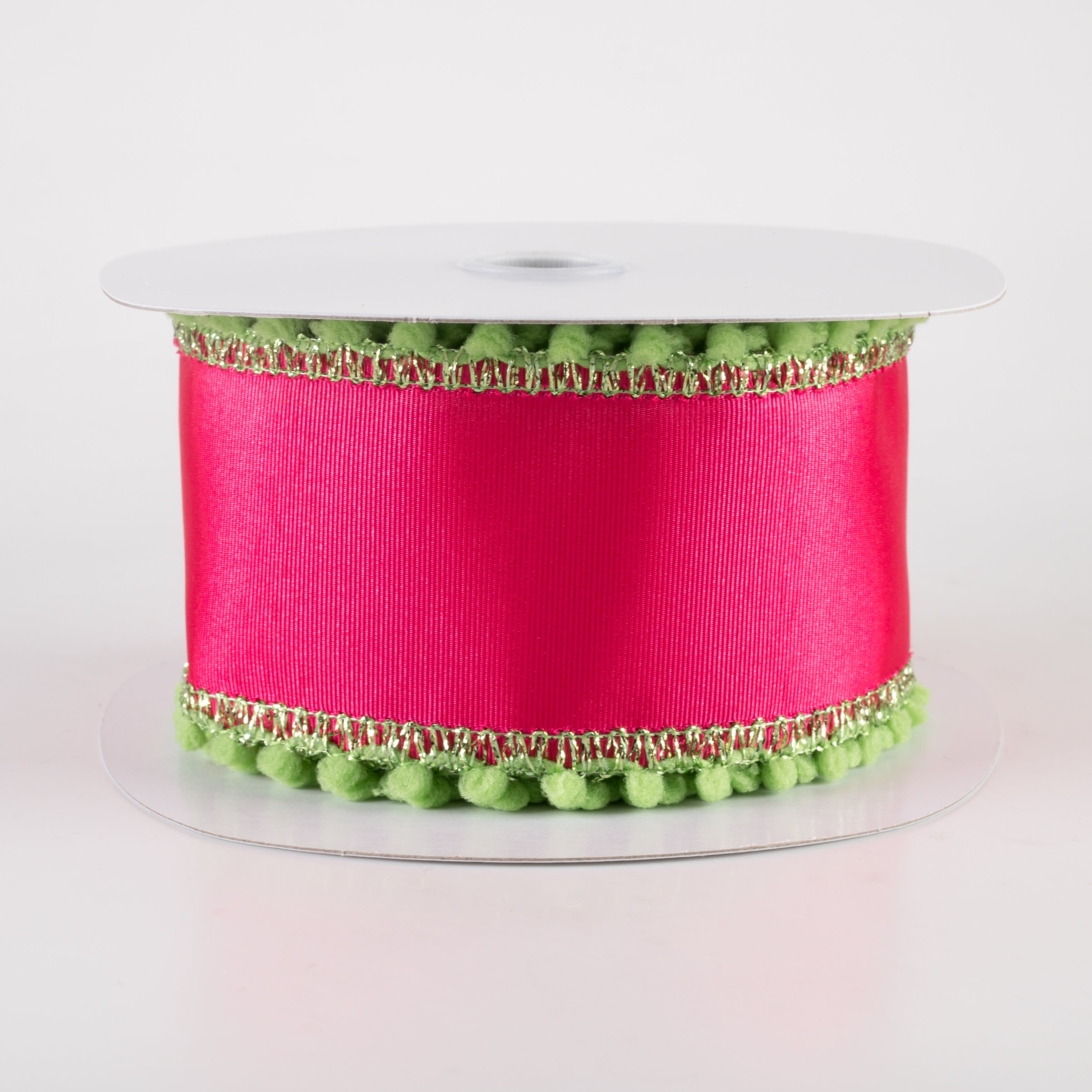 2.5" Snowball Edge Ribbed Satin Ribbon: Hot Pink & Lime (10 Yards)