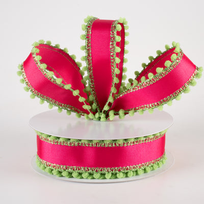 1.5" Snowball Edge Ribbed Satin Ribbon: Hot Pink & Lime (10 Yards) Lifestyle Photo