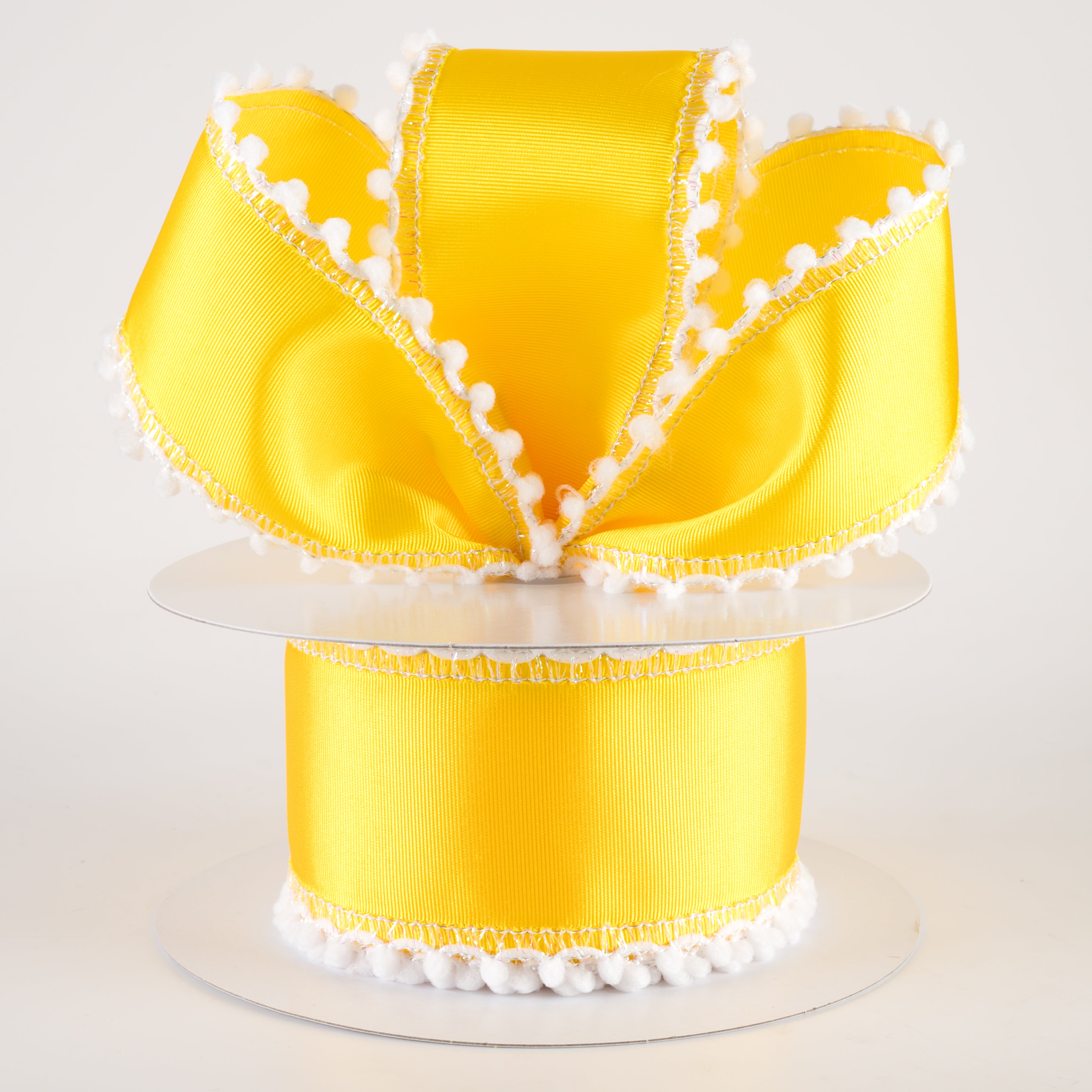2.5" Snowball Edge Ribbed Satin Ribbon: Yellow (10 Yards) Lifestyle Photo