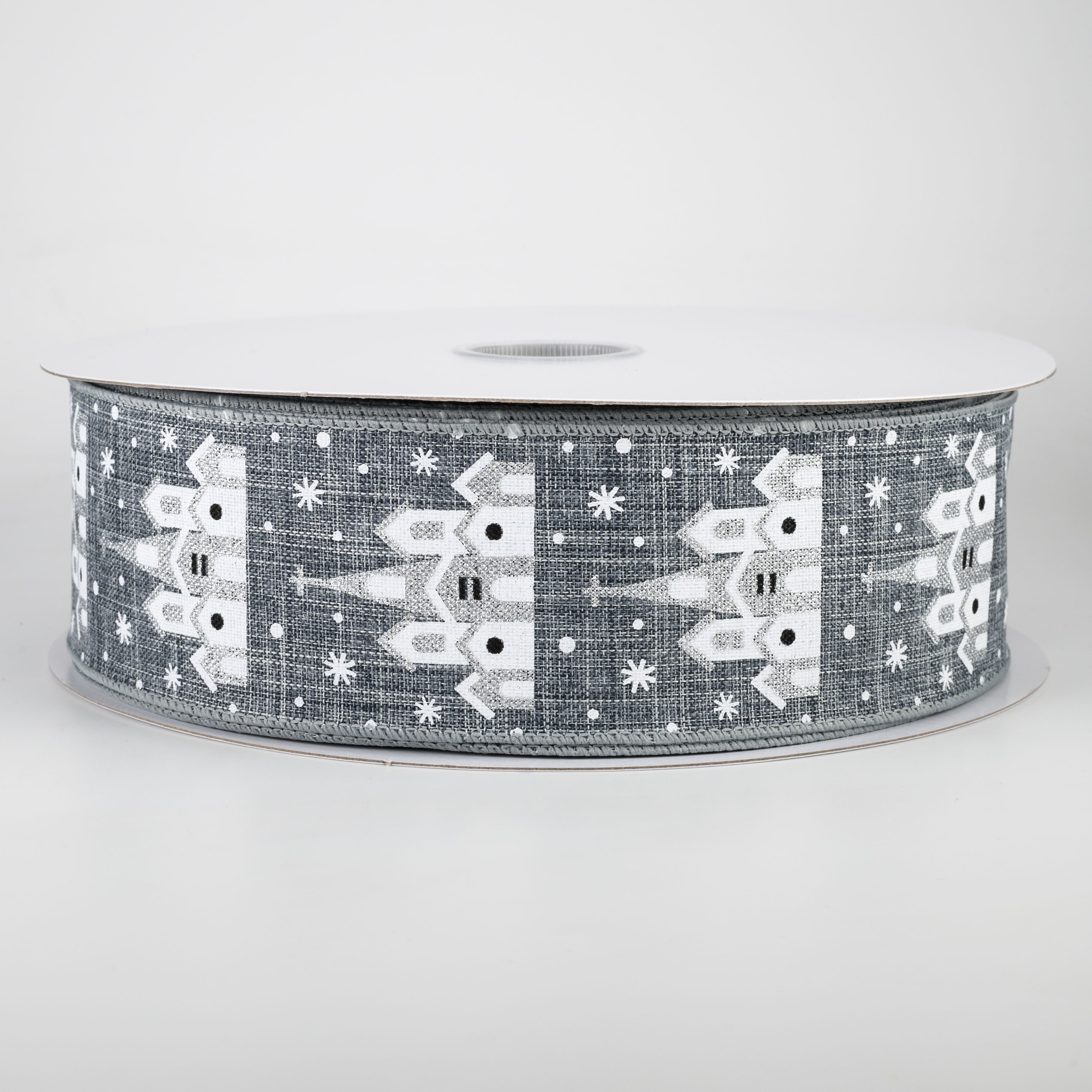 2.5" Snowflake & Church Ribbon: Grey (50 Yards)