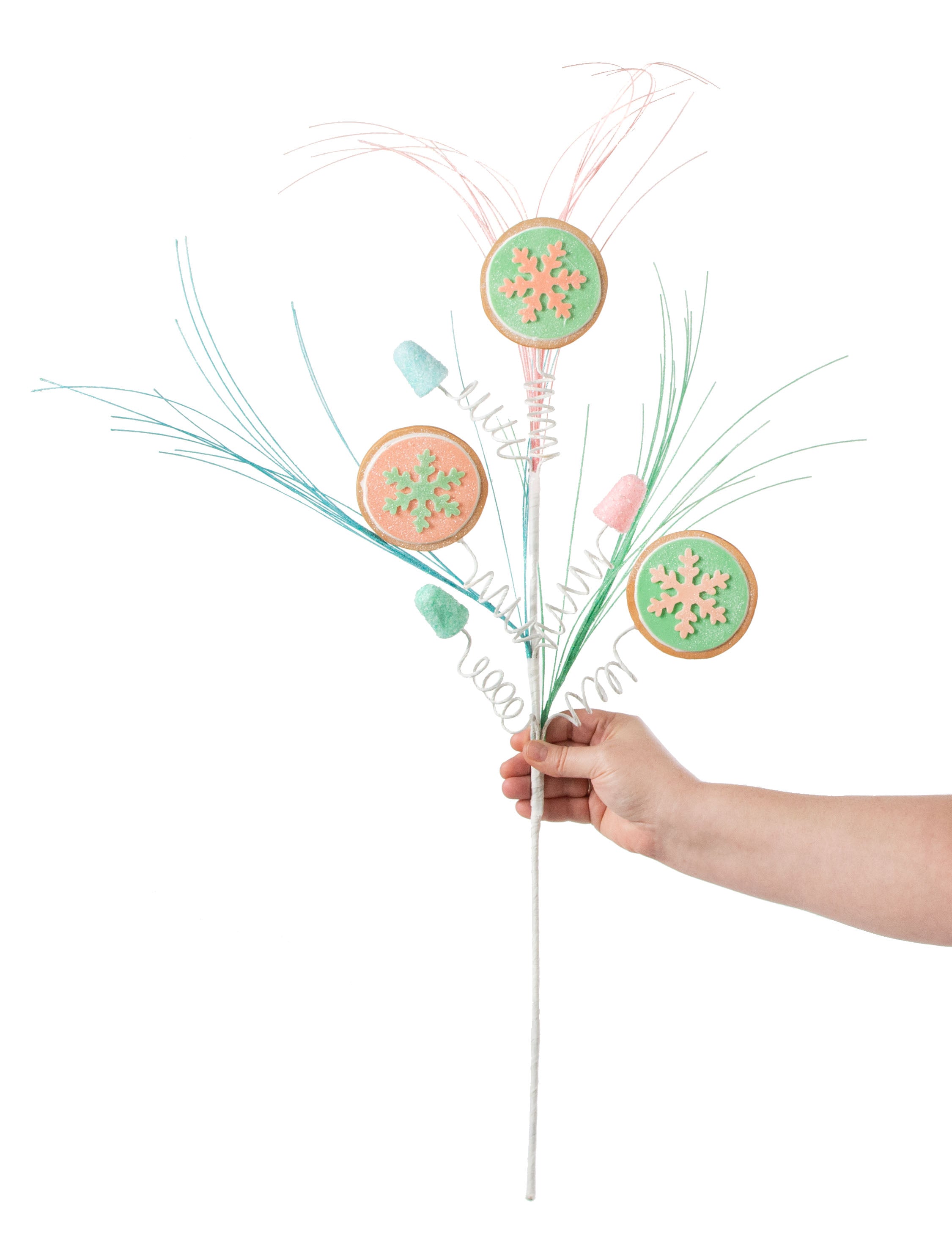 30" Snowflake Cookie Gumdrop Spray: Mint & Pink detail photo 3
