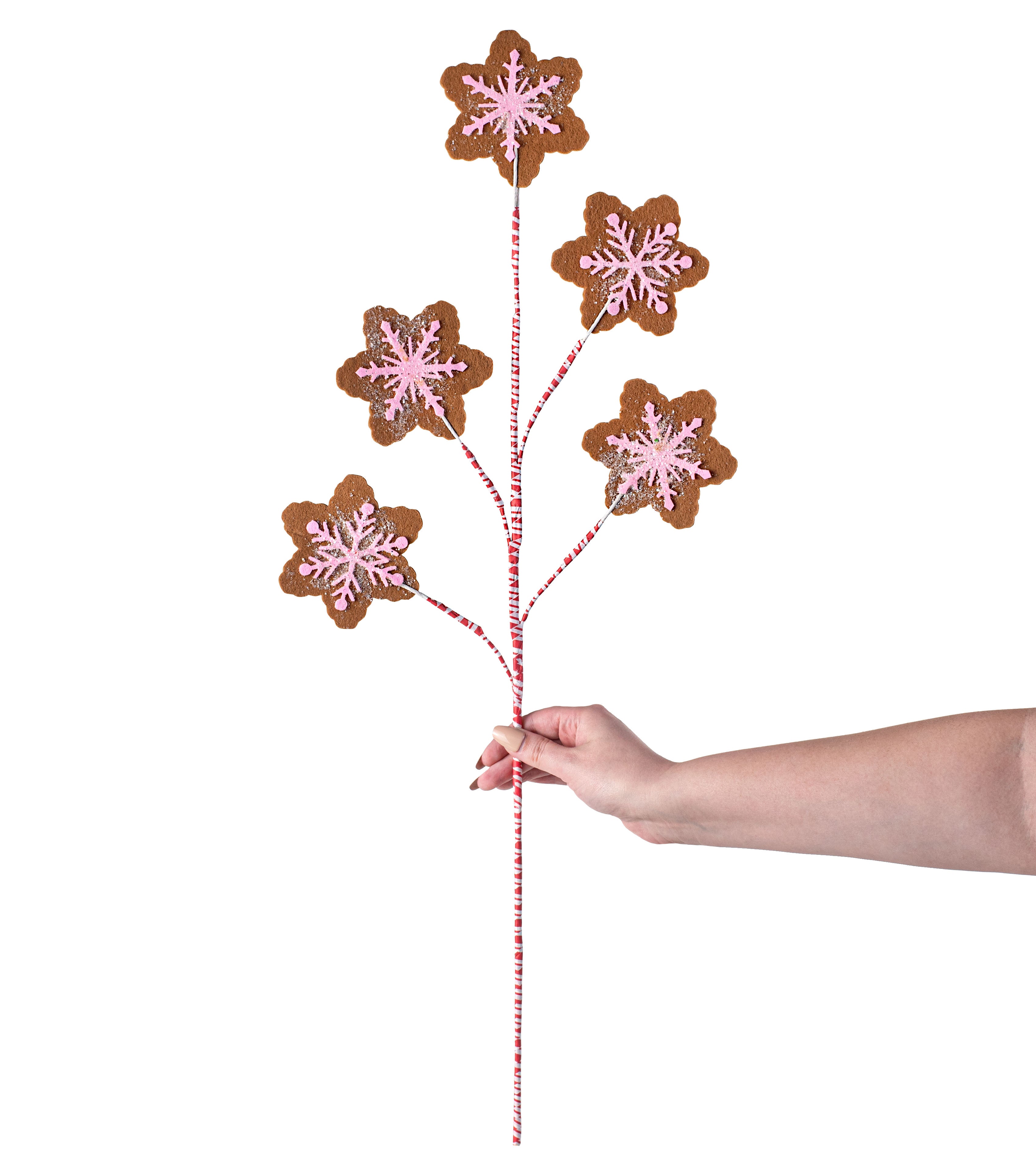28" Snowflake Gingerbread Cookie Spray: Pink detail photo 3
