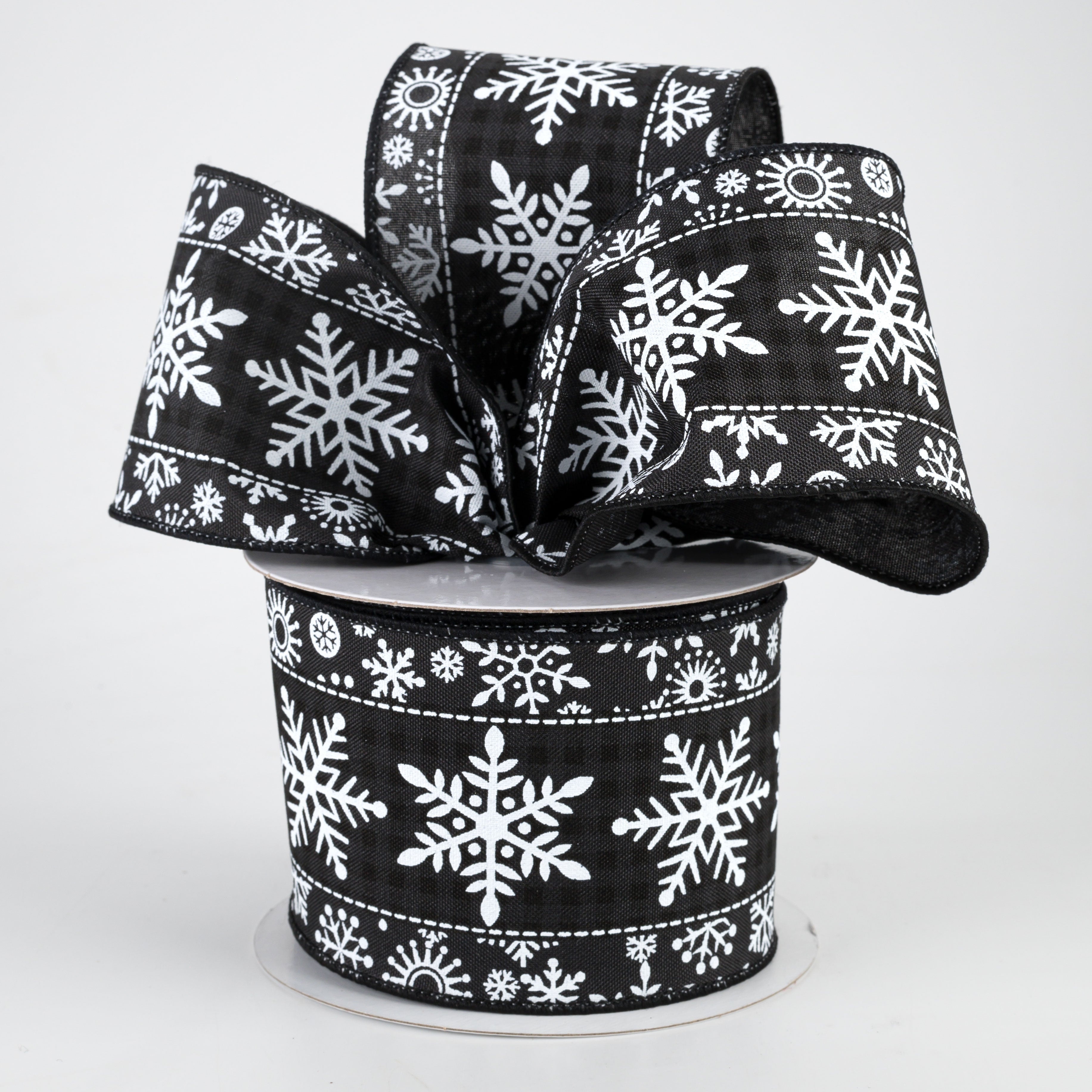 2.5" Snowflake On Center Ribbon: Black (10 Yards) Lifestyle Photo