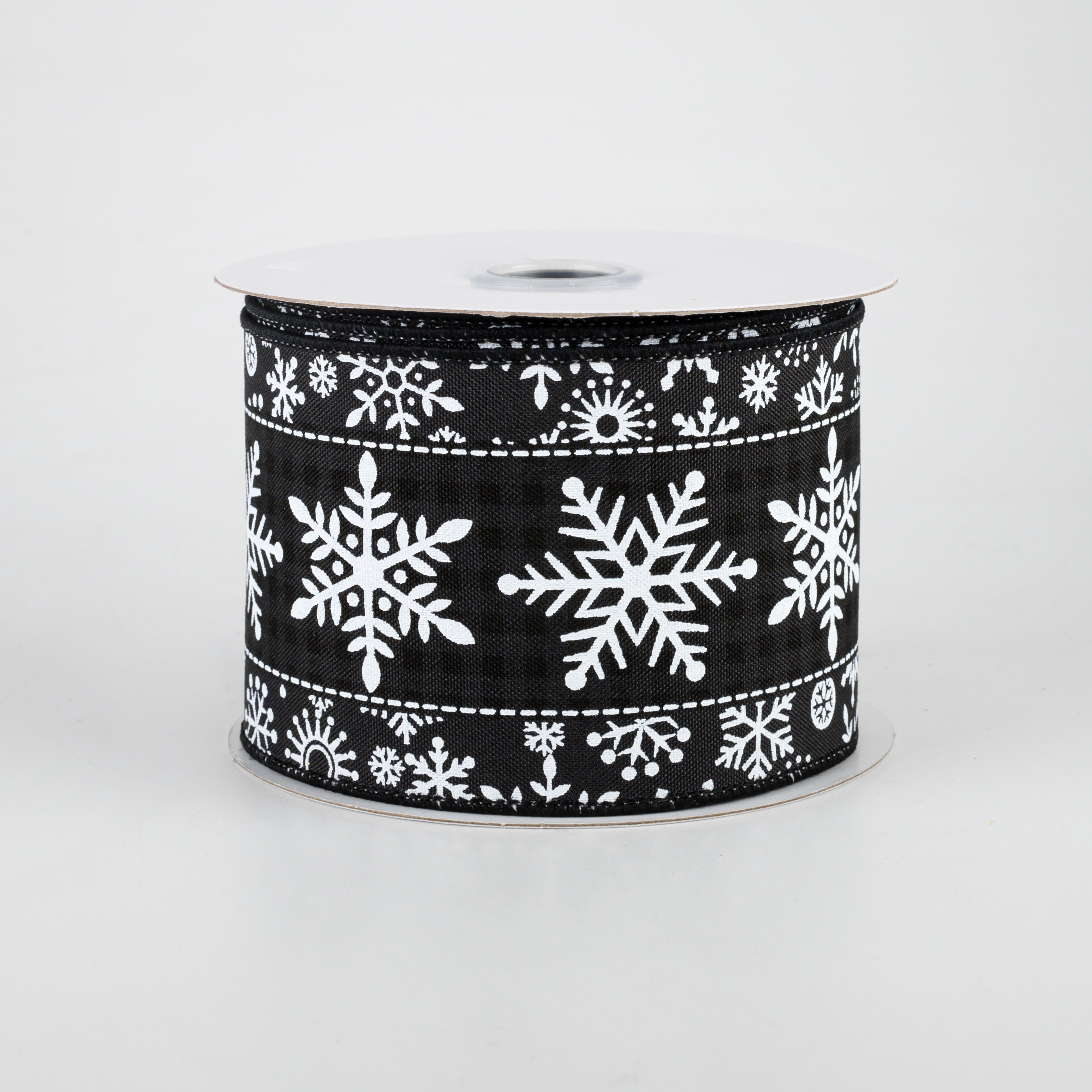 2.5" Snowflake On Center Ribbon: Black (10 Yards)