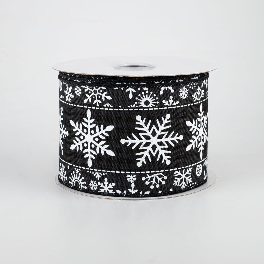 2.5" Snowflake On Center Ribbon: Black (10 Yards)