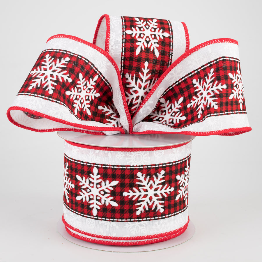 2.5" Snowflake On Check Center Ribbon: Red, Black, White (10 Yards) Lifestyle Photo
