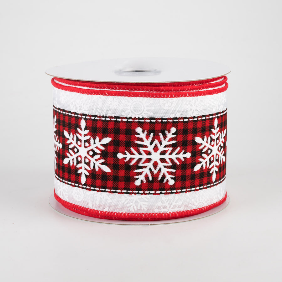2.5" Snowflake On Check Center Ribbon: Red, Black, White (10 Yards)