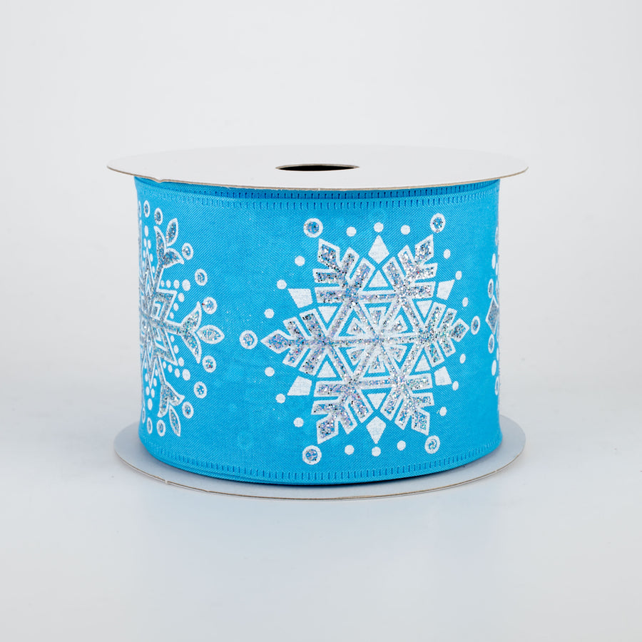 2.5" Snowflake Ribbon: Aqua Blue (10 Yards)
