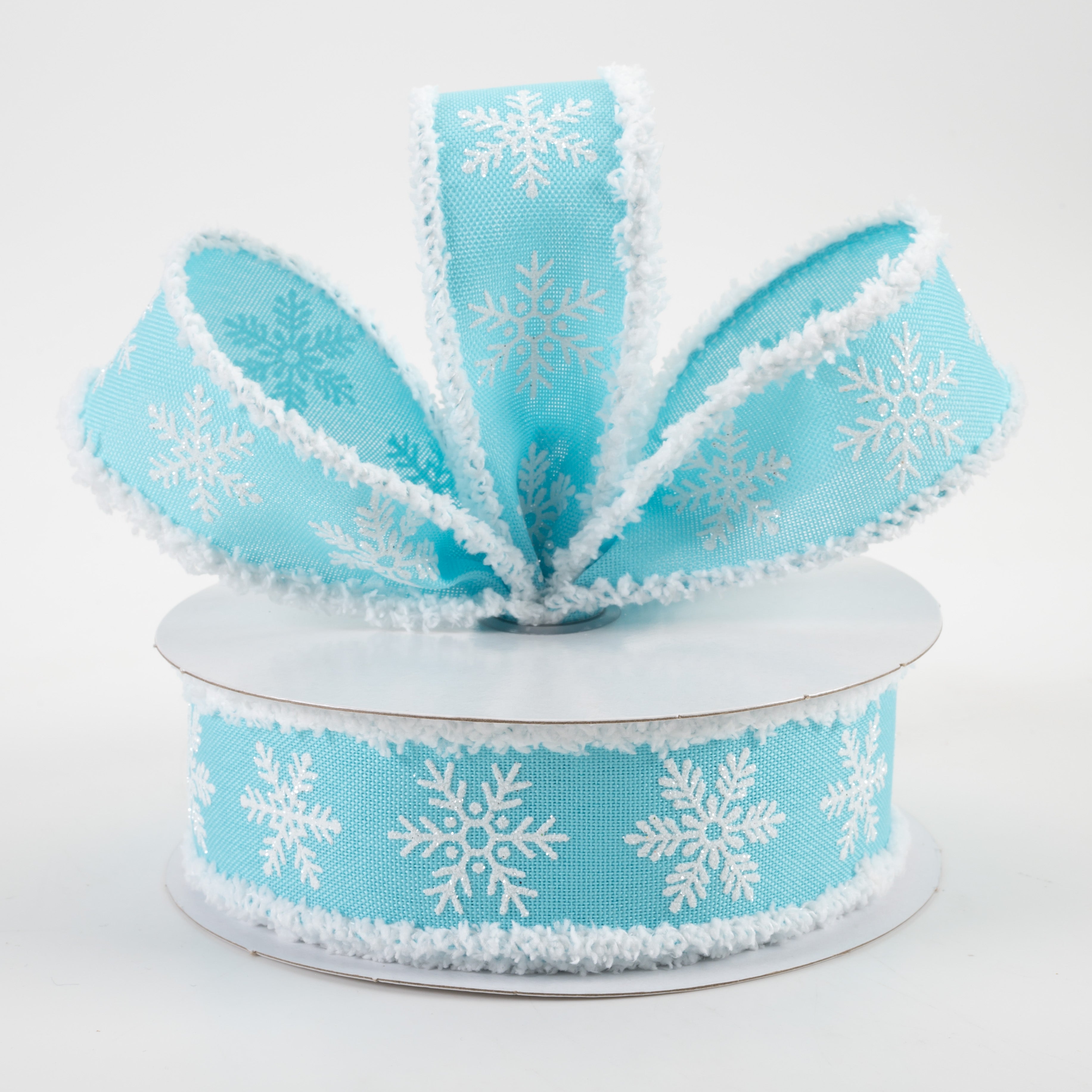 1.5" Snowflake Snowdrift Edge Ribbon: Light Blue (10 Yards) Lifestyle Photo