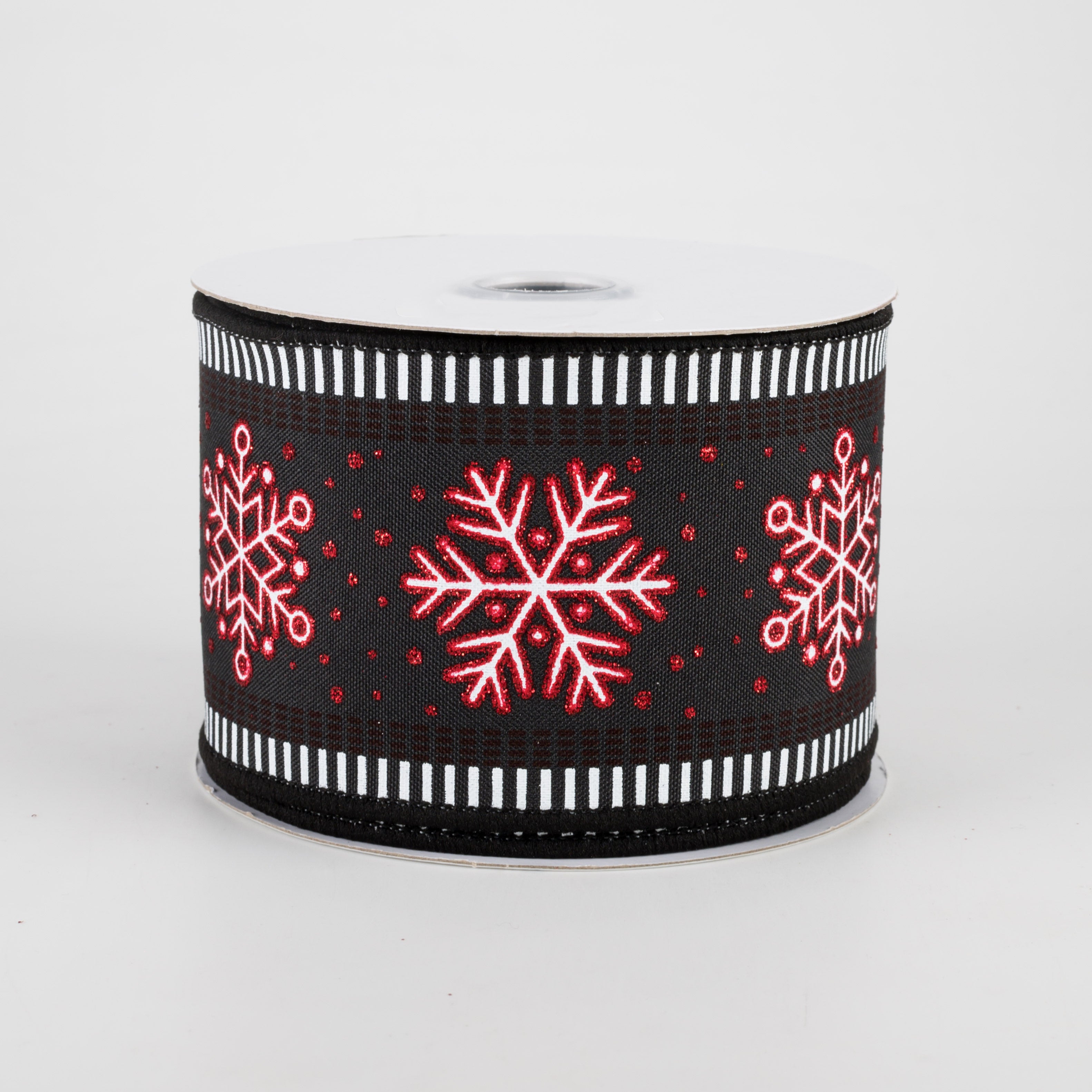 2.5" Snowflake Stripe Edge Ribbon: Black (10 Yards)