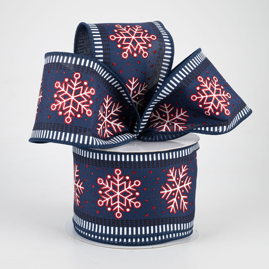 2.5" Snowflake Stripe Edge Ribbon: Navy (10 Yards) Lifestyle Photo