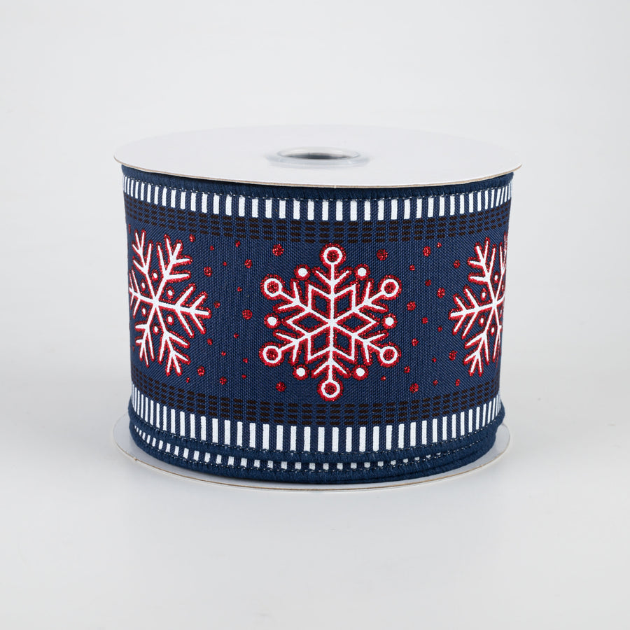 2.5" Snowflake Stripe Edge Ribbon: Navy (10 Yards)