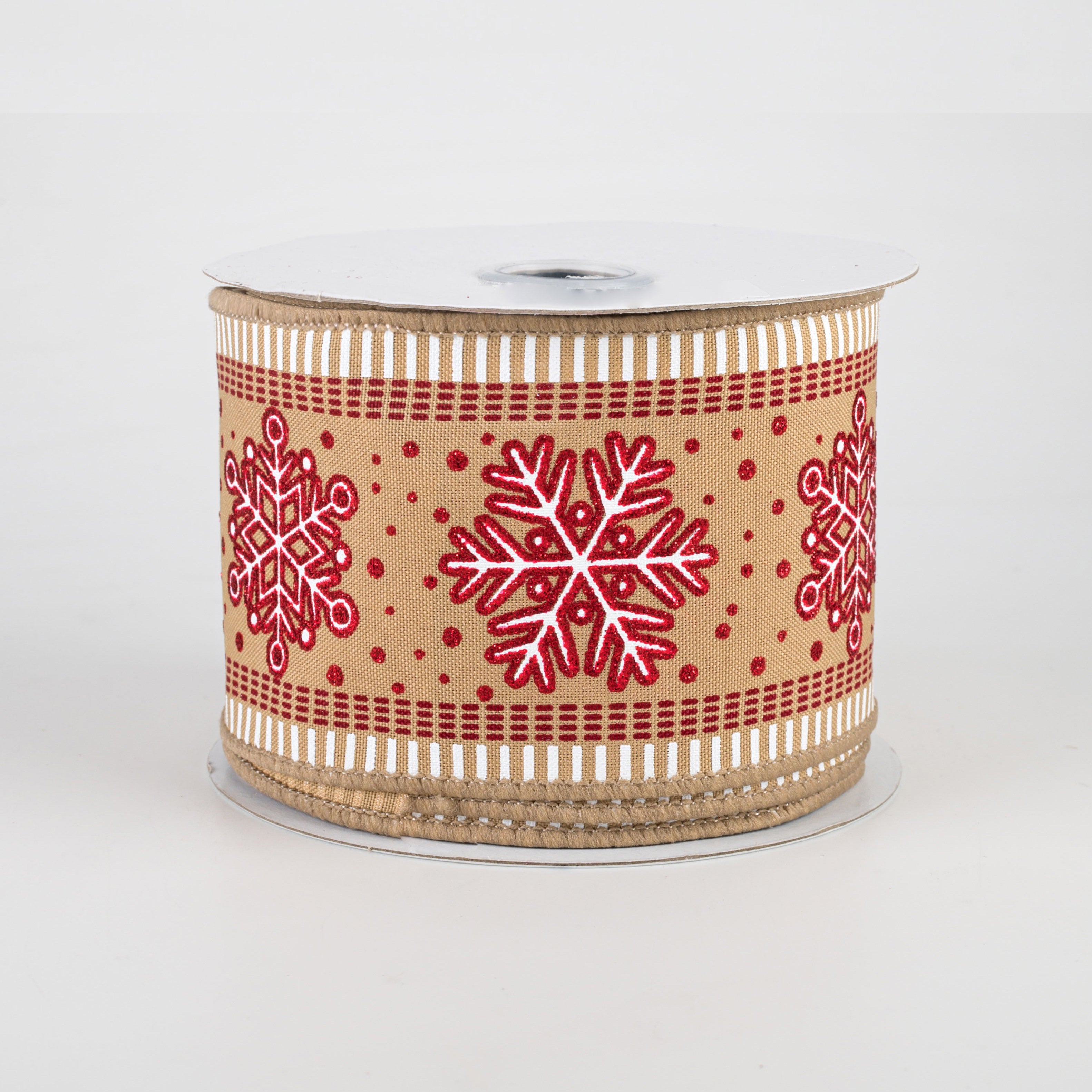 2.5" Snowflake Stripe Edge Ribbon: Tan (10 Yards)