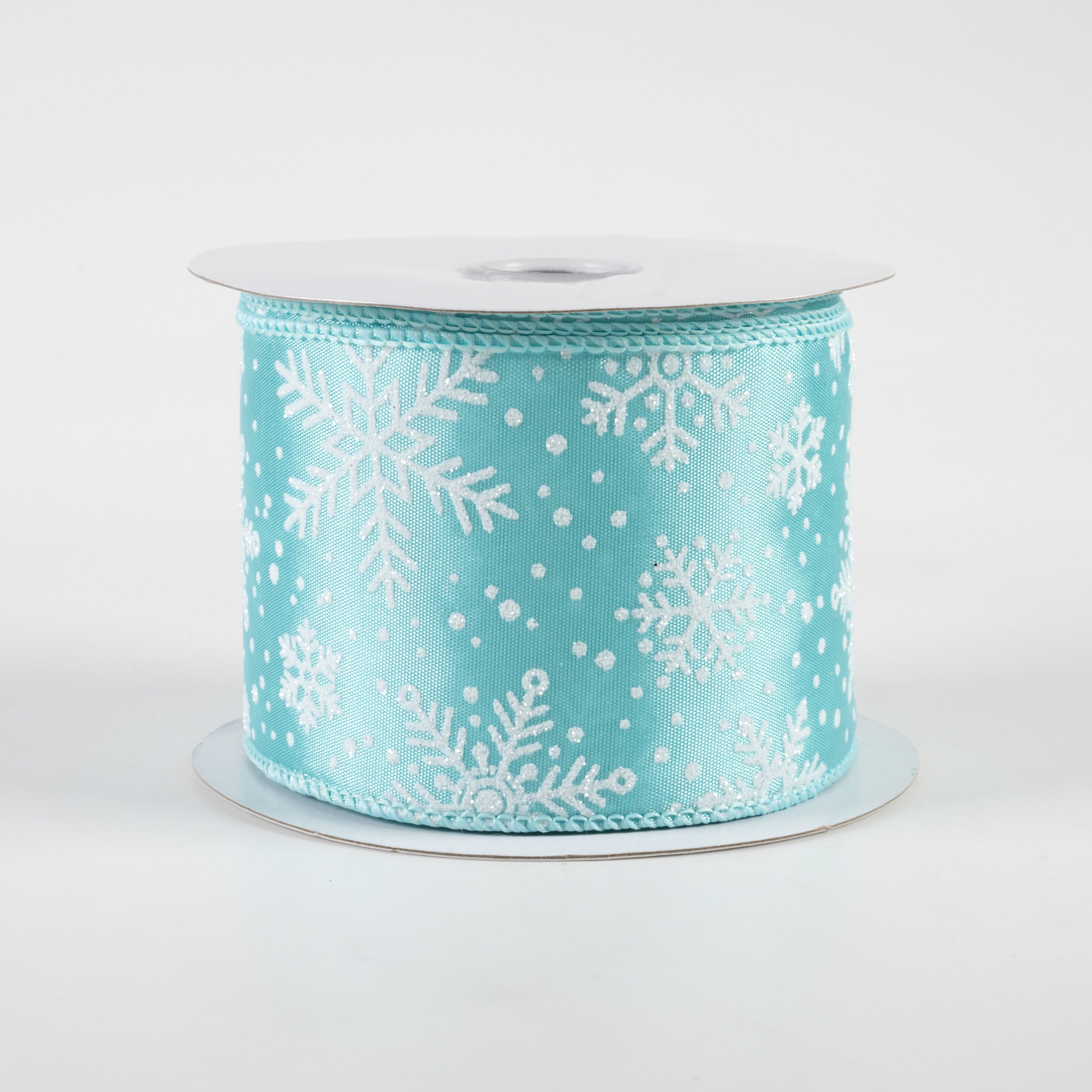 2.5" Snowflakes on Satin Ribbon: Ice Blue & White (10 Yards)