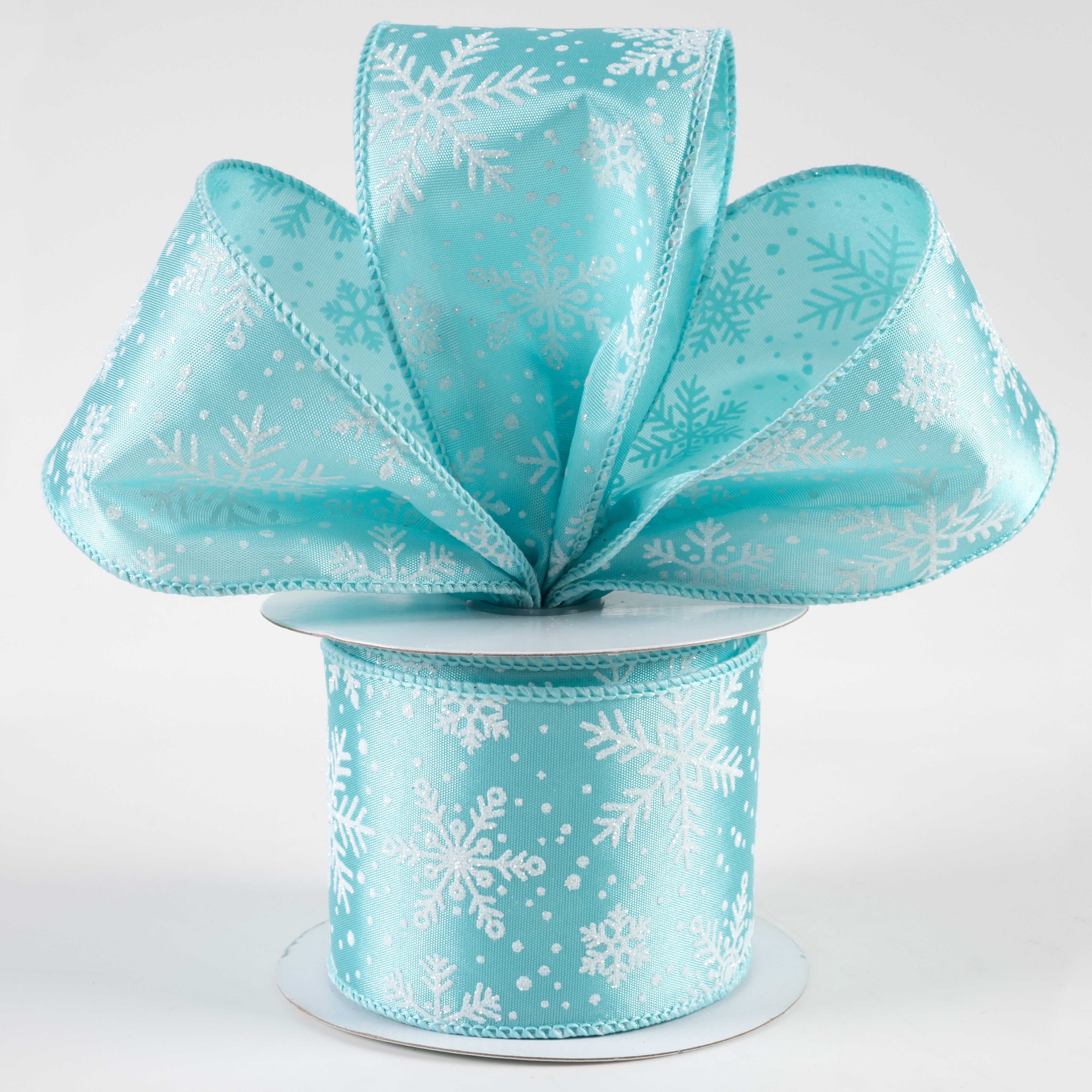 2.5" Snowflakes on Satin Ribbon: Ice Blue & White (10 Yards) Lifestyle Photo