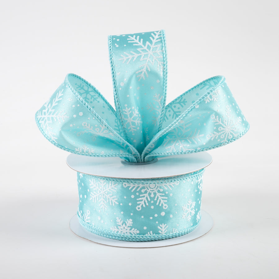 1.5" Snowflakes on Satin Ribbon: Ice Blue & White (10 Yards) Lifestyle Photo
