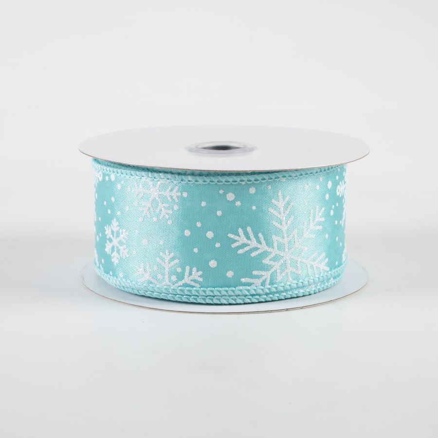 1.5" Snowflakes on Satin Ribbon: Ice Blue & White (10 Yards)