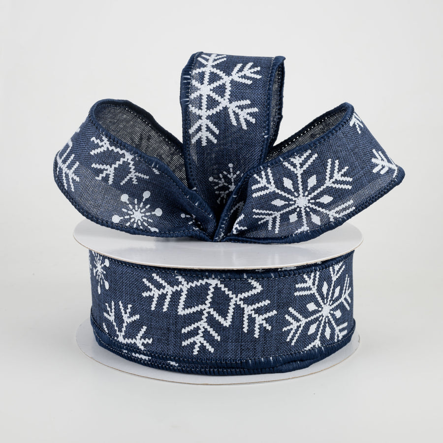 1.5" Snowflakes Ribbon: Navy Blue (10 Yards) Lifestyle Photo