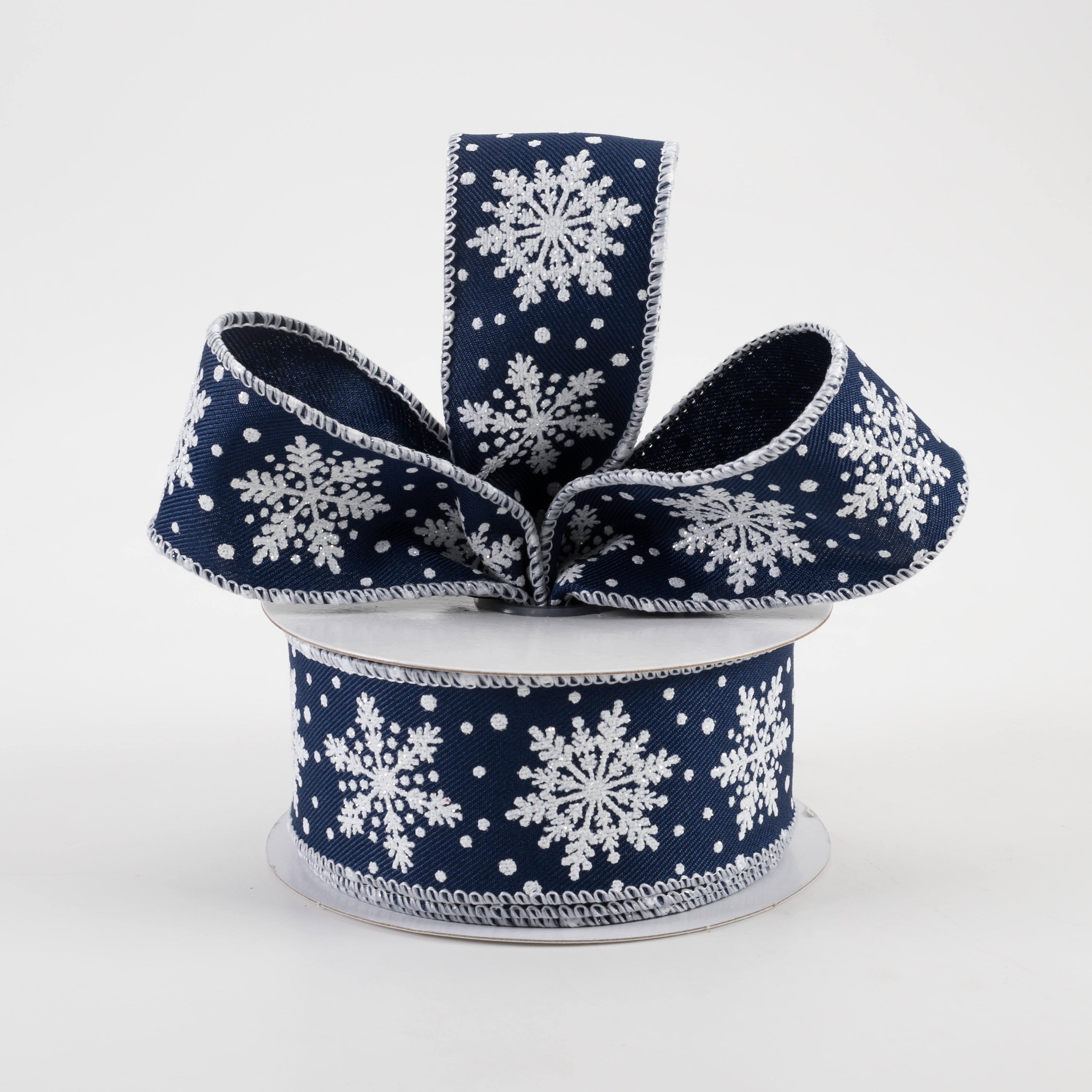 1.5" Snowflakes Ribbon: Navy Blue & White (10 Yards) Lifestyle Photo