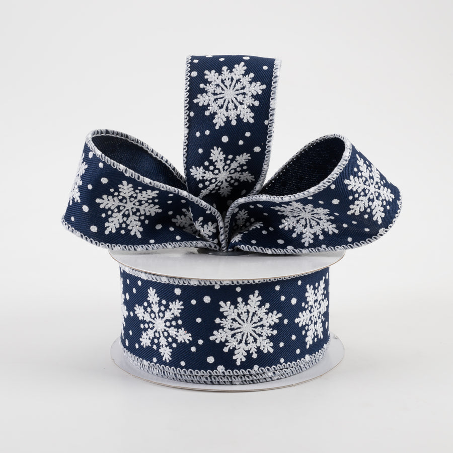 1.5" Snowflakes Ribbon: Navy Blue & White (10 Yards) Lifestyle Photo