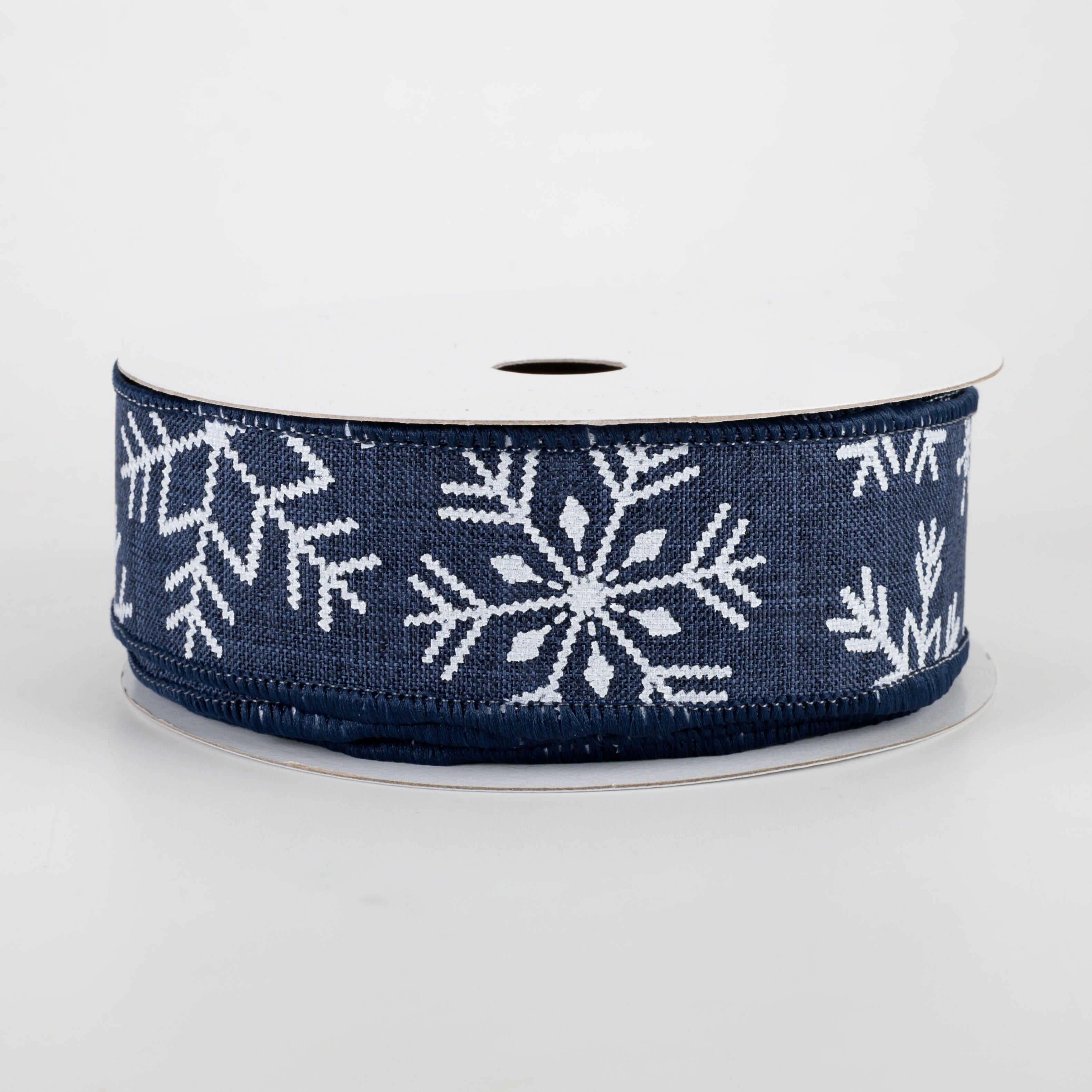 1.5" Snowflakes Ribbon: Navy Blue (10 Yards)
